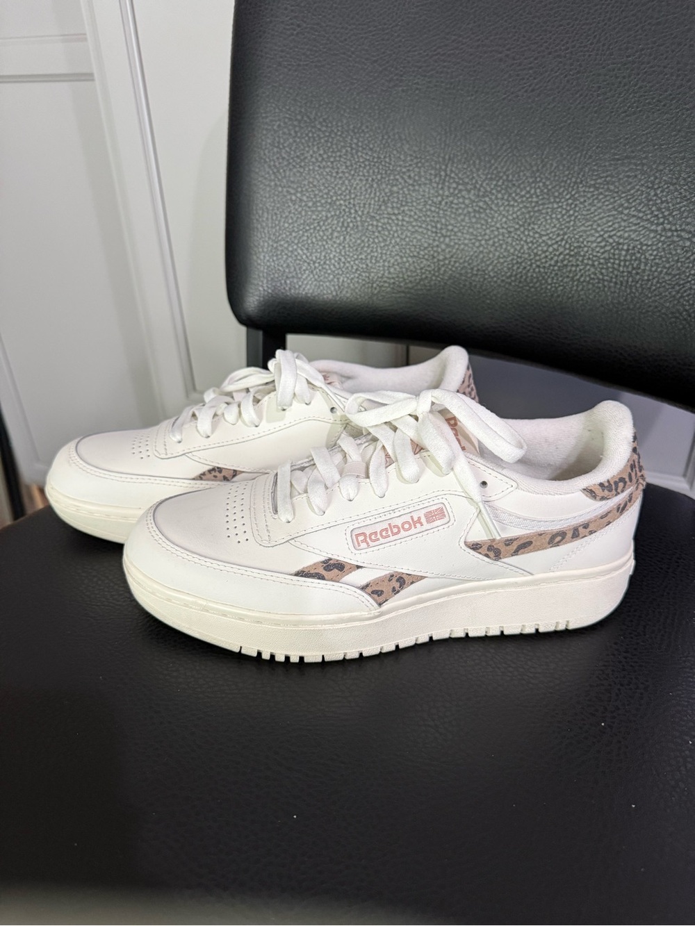 Reebok White Sneakers with Leopard Print Trim